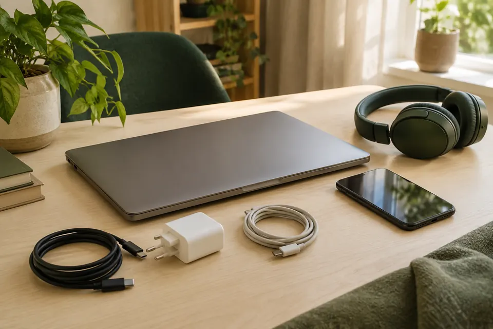 Matériel informatique et accessoires disposés sur une table