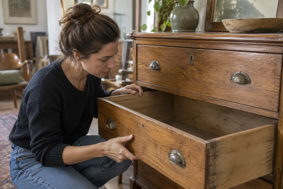 Contrôle des tiroirs d’une commode d’occasion