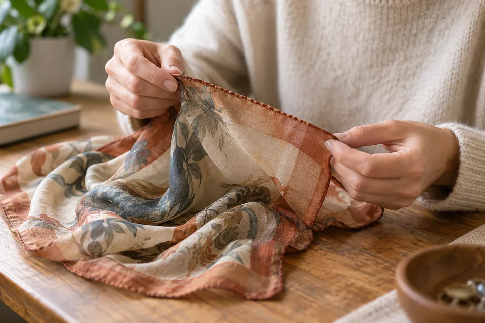 Inspection de la matière et des bords d’un foulard
