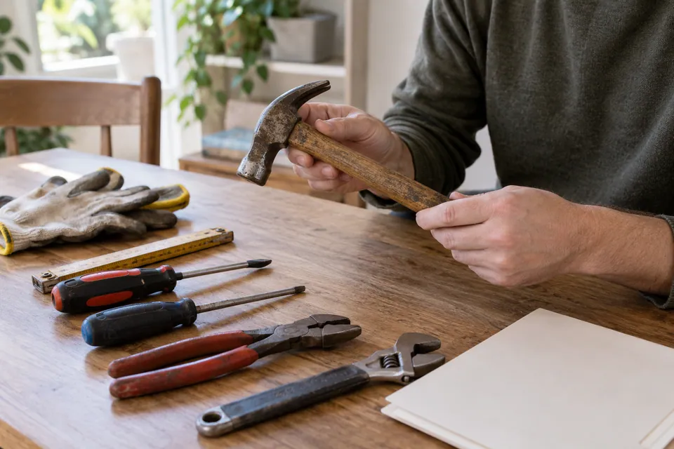 Illustration IA pour « Acheter des outils manuels de seconde main » : scène fictive, aucun objet proposé à la vente