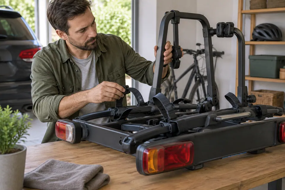 Illustration IA pour « Acheter un porte-vélo d’occasion » : scène fictive, aucun objet proposé à la vente