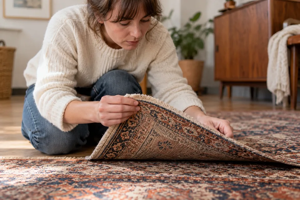 Inspection de l’envers et des bords d’un tapis