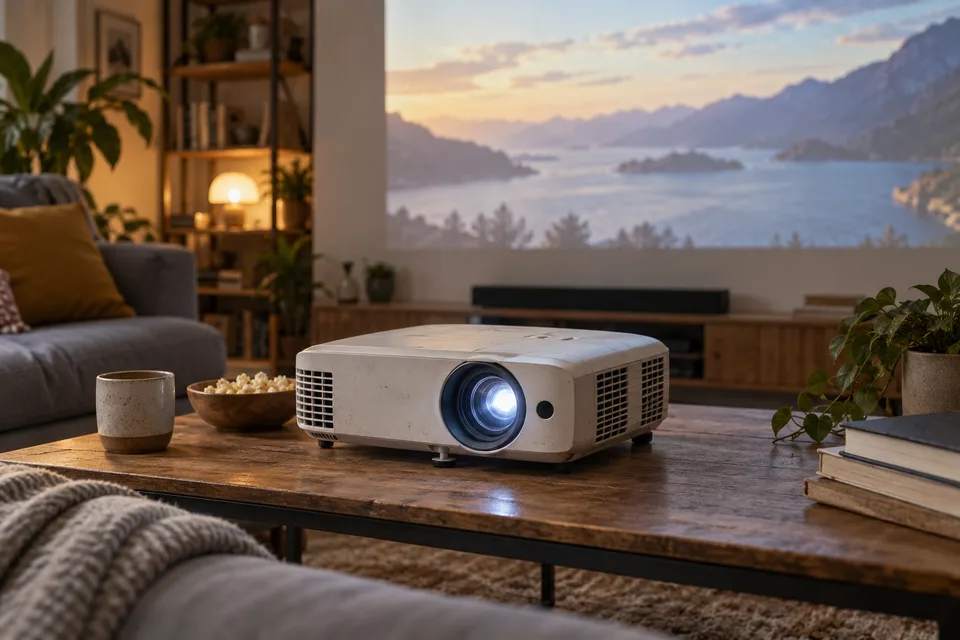 Vidéoprojecteur d’occasion installé dans un salon