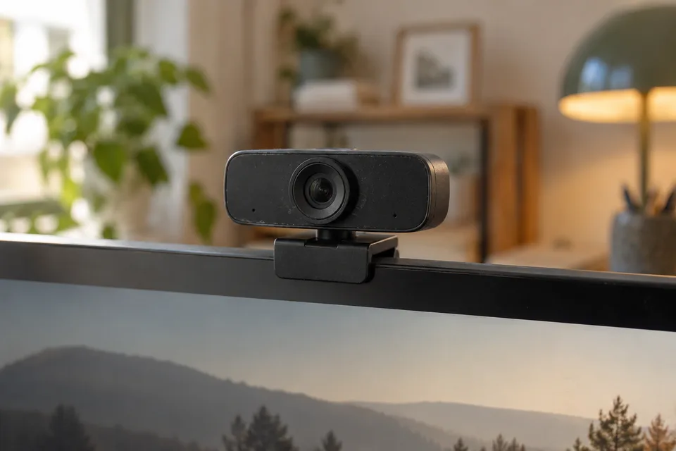 Webcam d’occasion fixée sur un écran